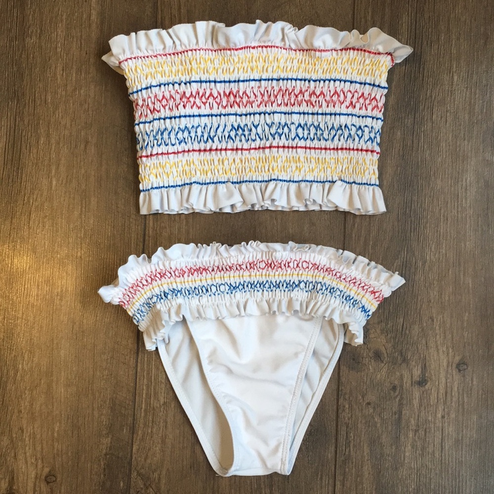 Zaful Smocked Bikini Swimsuit White